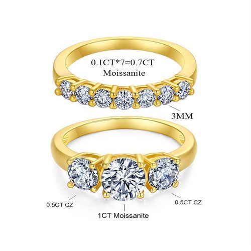 1CT Moissanite & CZ Three Stone Engagement Ring for Women - Gold Luxury Wedding Band 💍✨