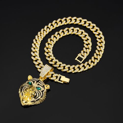 Bovoria™ Legacy: Emerald-Eyed 3D Iced Out Tiger & Cuban Link（Super Discount 🔥）