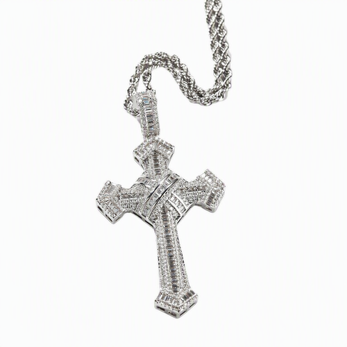 Luxury Iced Out Baguette Cross Pendant - Premium Gold & Silver Hip Hop Necklace