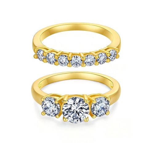 1CT Moissanite & CZ Three Stone Engagement Ring for Women - Gold Luxury Wedding Band 💍✨
