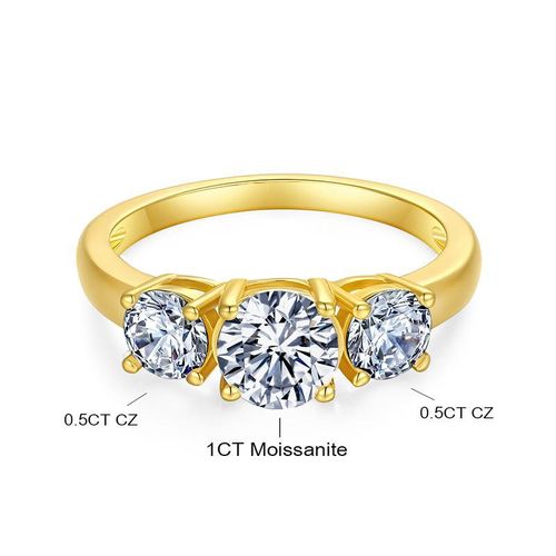 1CT Moissanite & CZ Three Stone Engagement Ring for Women - Gold Luxury Wedding Band 💍✨
