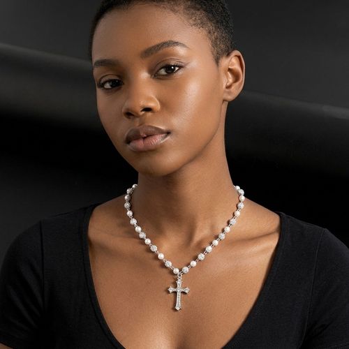 Royal Blessing Shimmering Pearl Cross Necklace