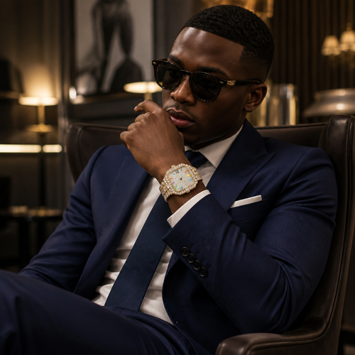 Royal Rainbow Empire Iced Out Square Watch - Premium Gold Edition