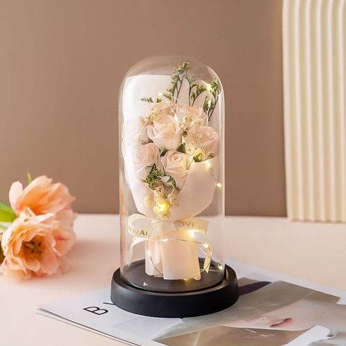 Preserved Rose Bouquet in Glass Dome with LED Lights – Forever Flower Gift 🌹✨