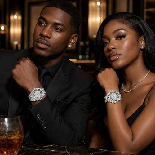 Bovoria Anointed Crown Ice Silver Iced Out Arabic Watch