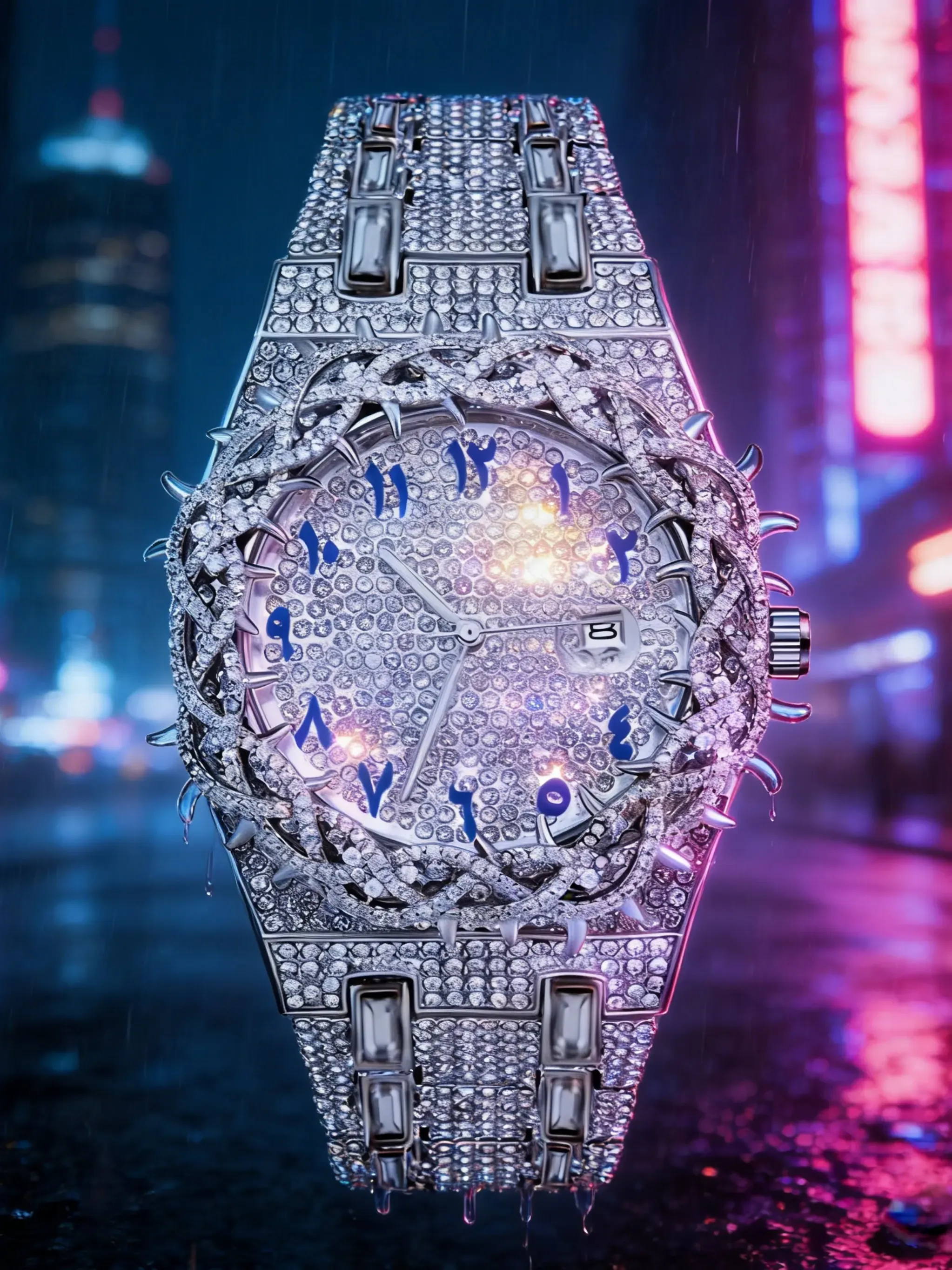 Bovoria Anointed Crown Ice Silver Iced Out Arabic Watch