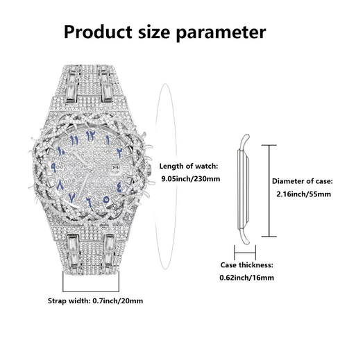 Bovoria Anointed Crown Ice Silver Iced Out Arabic Watch