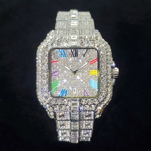 Royal Rainbow Empire Iced Out Square Watch - Premium Gold Edition