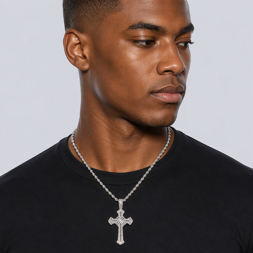 Luxury Iced Out Baguette Cross Pendant - Premium Gold & Silver Hip Hop Necklace