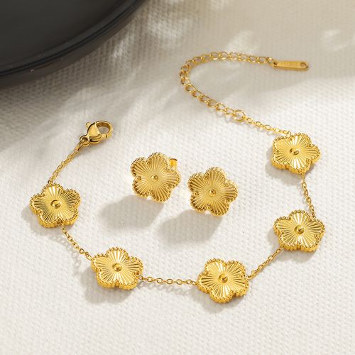 Radiant Bloom Floral Bracelet & Earrings Set — Gold or Silver