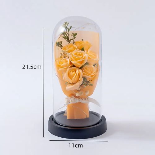 Preserved Rose Bouquet in Glass Dome with LED Lights – Forever Flower Gift 🌹✨
