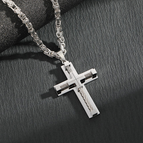 Crown Cross Link Chain Necklace – Gold & Sliver