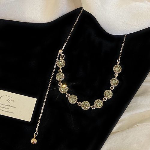 Vintage Round Adjustable Collarbone Chain for Women - Sparkling Crystal Zircon Pull Pendant Necklace