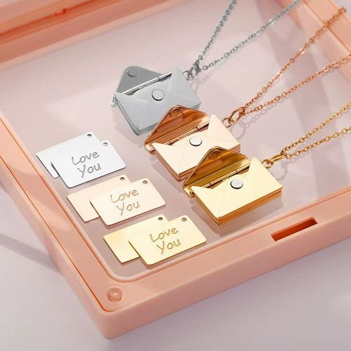 Trendy Gold Titanium Steel Envelope Pendant Necklace - INS Style Collarbone Chain with  Love Charm, Couples Birthday Gift