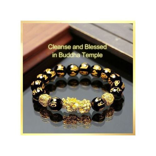Feng Shui Amulet Wealth Lucky Obsidian Bracelet + Open Adjustable Charms Ring