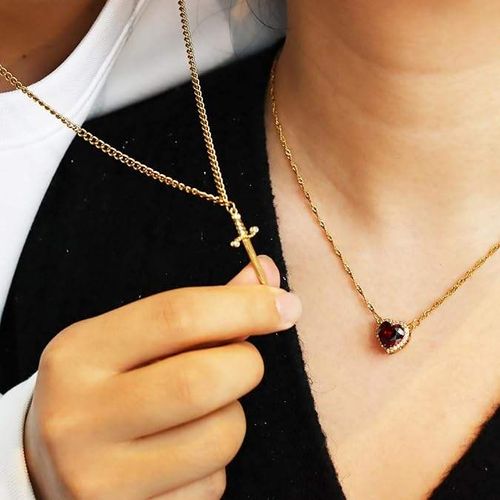 Golden Arrow Through Heart 2 in 1 Necklace Alloy Plated with Moissanite Light Luxury Versatile.
