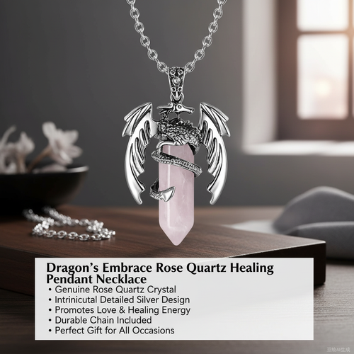Natural Hexagonal Double-Pointed Retro Pterosaur Pendant Crystal Necklace, Flying Dragon Wrapped Pendant Jewelry