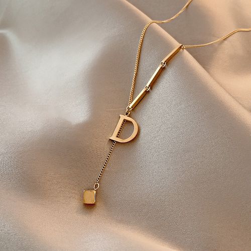 Minimalist Letter D Pendant Titanium Steel Necklace - Korean Minimalist Style, Versatile Clavicle Chain for Women, Tarnish Resistant