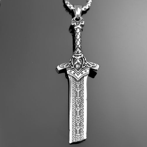 Vintage Hip Hop Double-Sided Broken Sword Pendant - Stainless Steel Men's Necklace