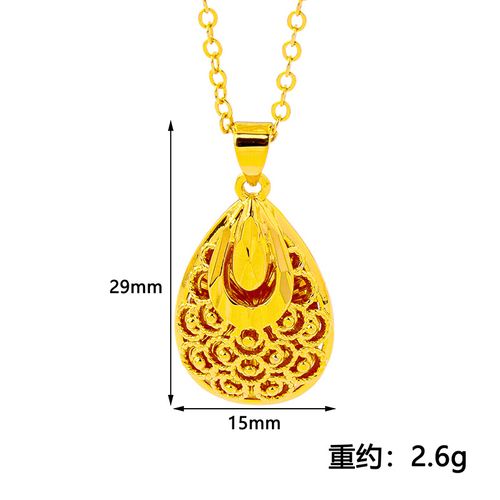 Vintage Sand Gold Pendant - Hollow Water Drop Design, Palace Style, Fade-Resistant | Chain Not Included