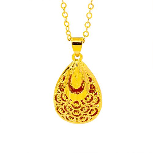 Vintage Sand Gold Pendant - Hollow Water Drop Design, Palace Style, Fade-Resistant | Chain Not Included