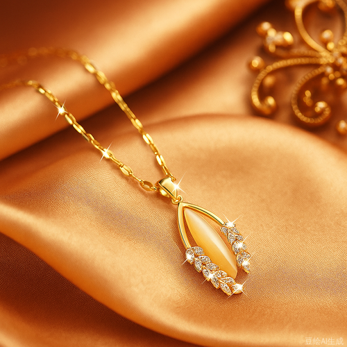 Cat's Eye Wheat Ear Gold Necklace – Timeless Shine with Nature's Charm