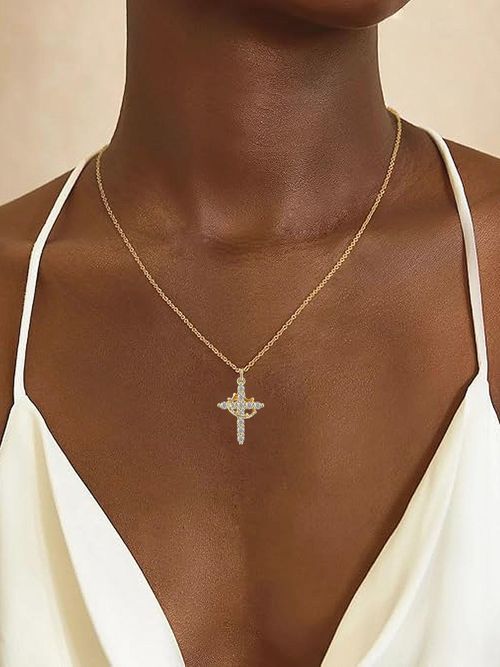 Rotatable Crown Cross Necklace | Dainty Heart Pendant - Trendy Fashion Jewelry