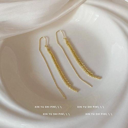 New Arrival Elegant Metallic Tassel Earrings - Long Dangle Design for Slimmer Face Look