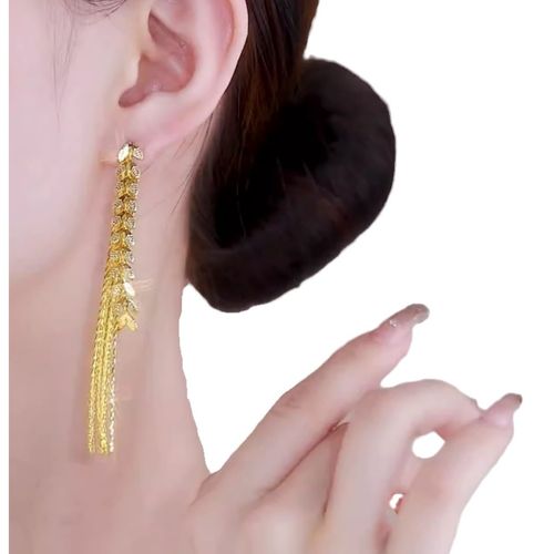 Vietnamese Sand Gold Wheat Tassel Earrings - Long Dangle Design for Elegant Sophistication