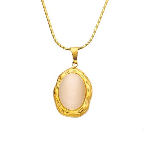 Vintage Oval Cat's Eye Pendant Necklace | Titanium Steel | Trendy INS Style