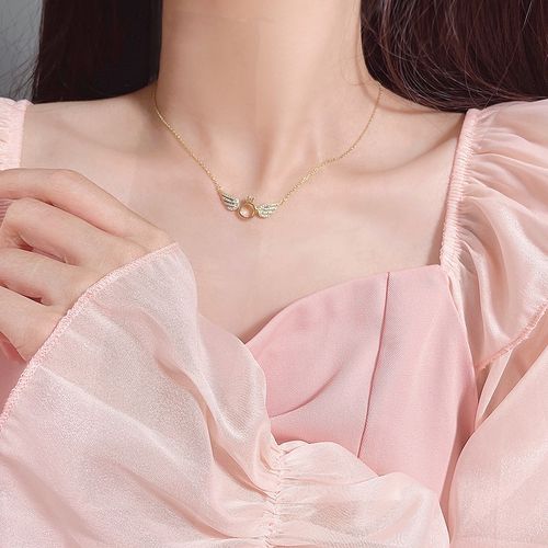 Angel Wing Pendant Necklace for Women - Sparkling Crystal-Embedded, Swingable Design, Dainty Collarbone Chain for Confession