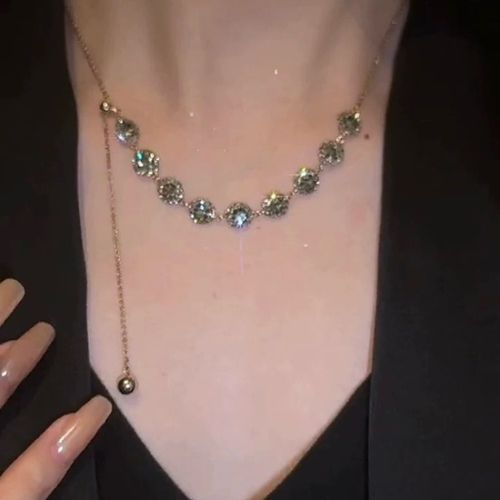 Vintage Round Adjustable Collarbone Chain for Women - Sparkling Crystal Zircon Pull Pendant Necklace