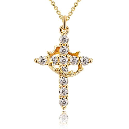 Rotatable Crown Cross Necklace | Dainty Heart Pendant - Trendy Fashion Jewelry
