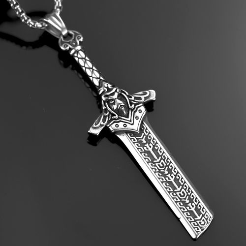 Vintage Hip Hop Double-Sided Broken Sword Pendant - Stainless Steel Men's Necklace