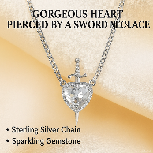 Crystal Heart Dagger Pendant Layered Necklace-Cupid's Arrow Design