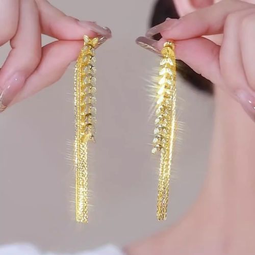 Vietnamese Sand Gold Wheat Tassel Earrings - Long Dangle Design for Elegant Sophistication