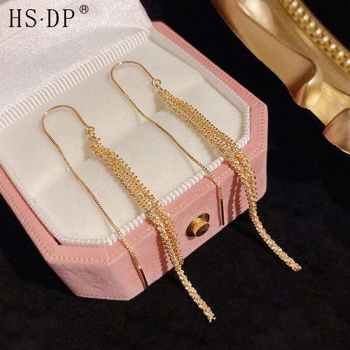 New Arrival Elegant Metallic Tassel Earrings - Long Dangle Design for Slimmer Face Look