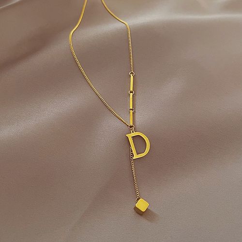 Minimalist Letter D Pendant Titanium Steel Necklace - Korean Minimalist Style, Versatile Clavicle Chain for Women, Tarnish Resistant