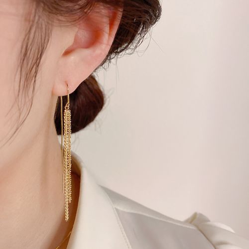 New Arrival Elegant Metallic Tassel Earrings - Long Dangle Design for Slimmer Face Look