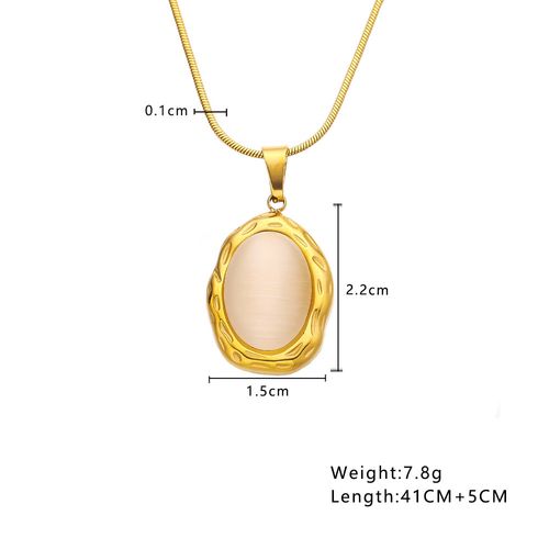 Vintage Oval Cat's Eye Pendant Necklace | Titanium Steel | Trendy INS Style