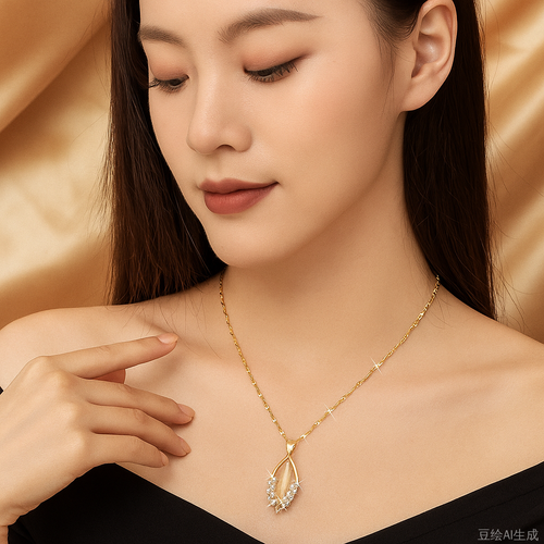 Cat's Eye Wheat Ear Gold Necklace – Timeless Shine with Nature's Charm