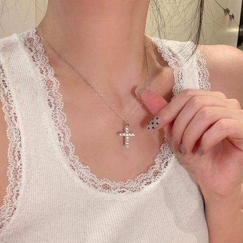 Minimalist Zircon Cross Pendant Necklace for Women | Dainty Ins Style Versatile Jewelry