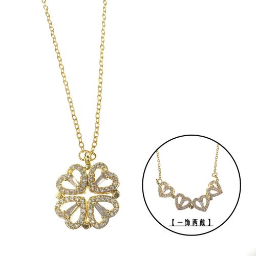Clover Necklace for Women, Zircon Light Luxury Design, Minimalist Diamond-Inlaid Heart-to-Heart, Multi-Way Wear Magnetic Collar Chain