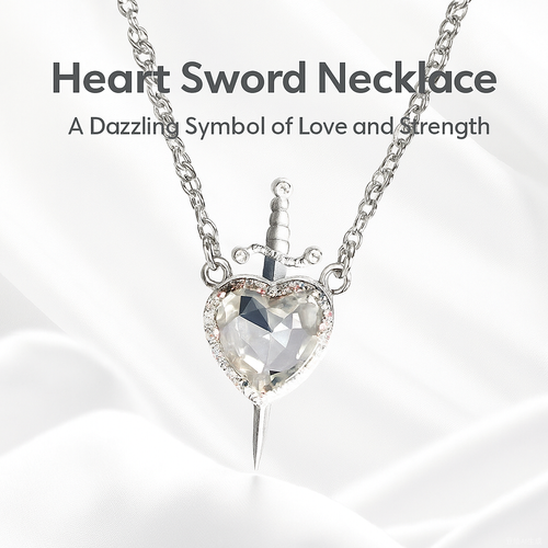 Crystal Heart Dagger Pendant Layered Necklace-Cupid's Arrow Design