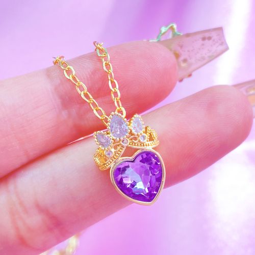 Elegant Purple Heart Pendant Necklace - Crown & Crystal Inlaid Hollow Design | Dainty Collarbone Chain for Women