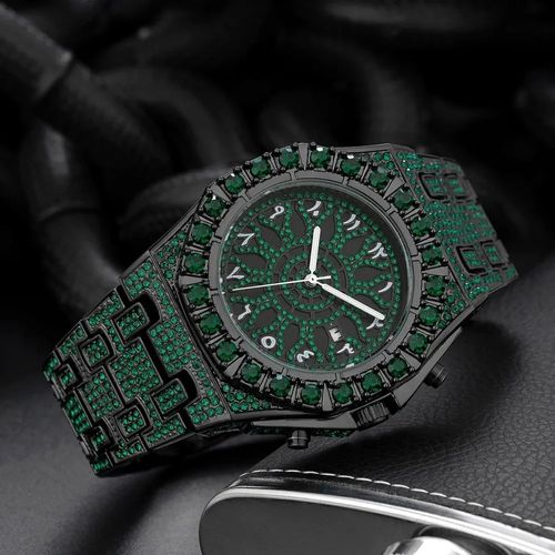 New Luxury Iced Out Full Diamond Watch for Men Hip Hop Arabic Numerals Calendar Waterproof Quartz Wristwatches Relogio Masculino