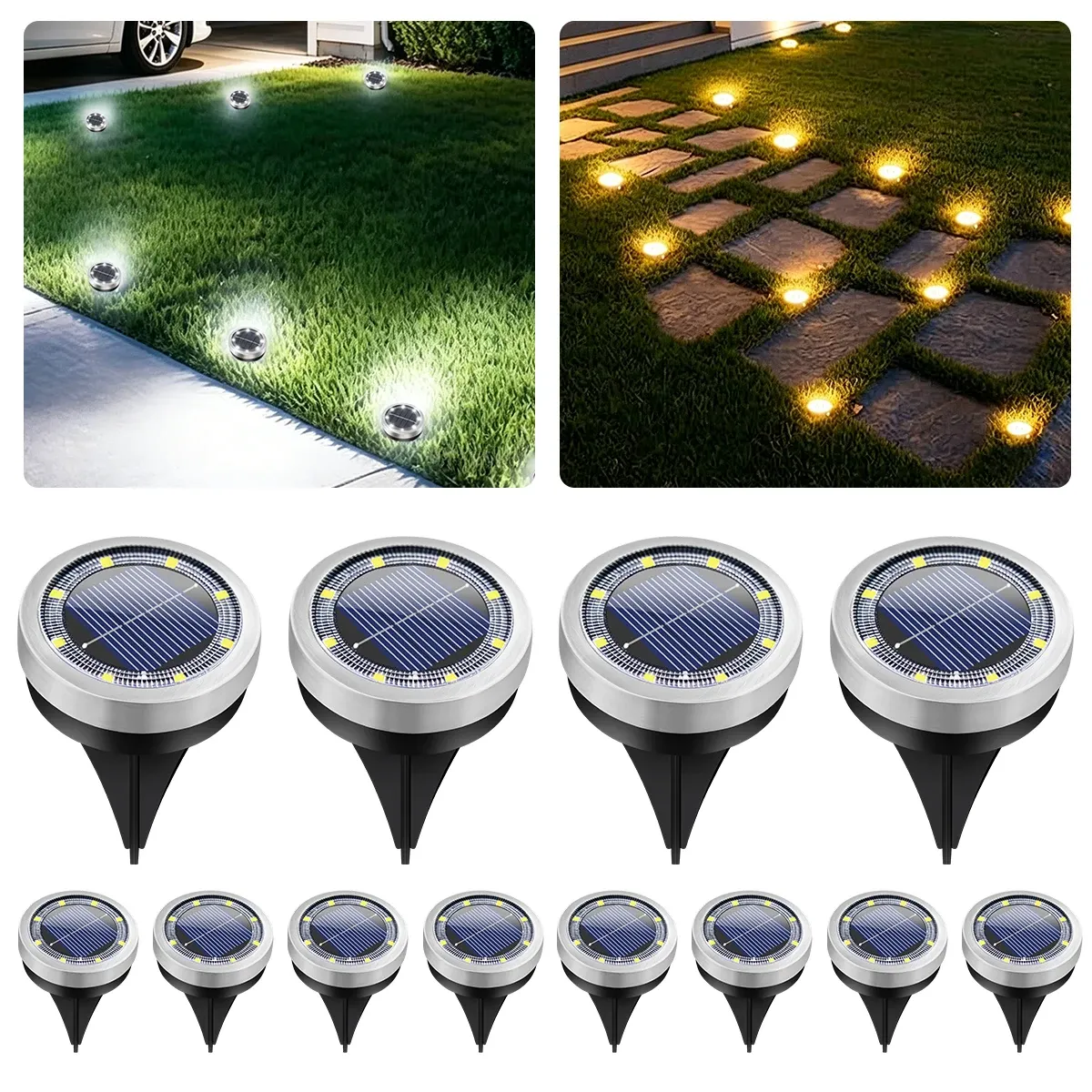 4 PACK Solar Garden Lights OutdoorIP65Waterproof 8 LEDs Underground Lamp With Side Light Spotlight Waterproof For Landscape Lawn Decor