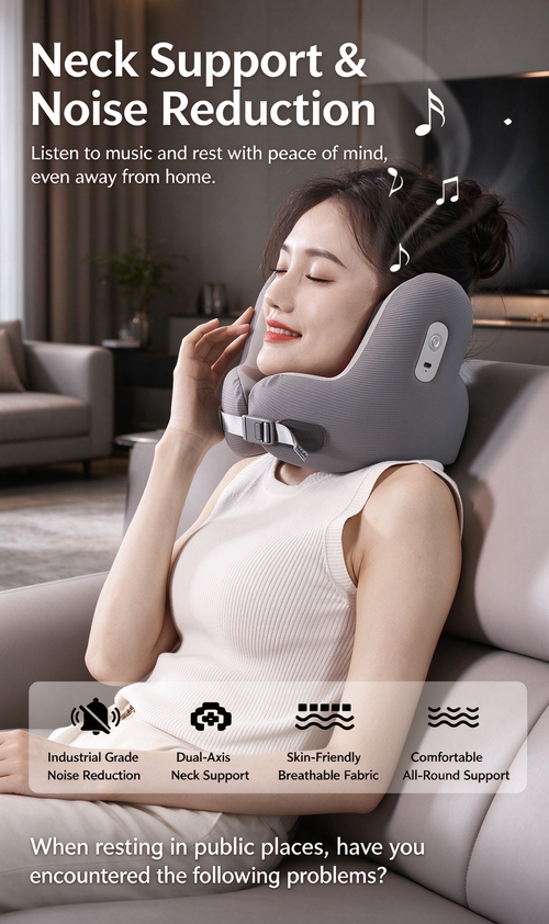 Black Friday Sale - Hot selling Bluetooth Music U-shaped Neck Pillow with Memory Cotton Noise Reduction Pillow