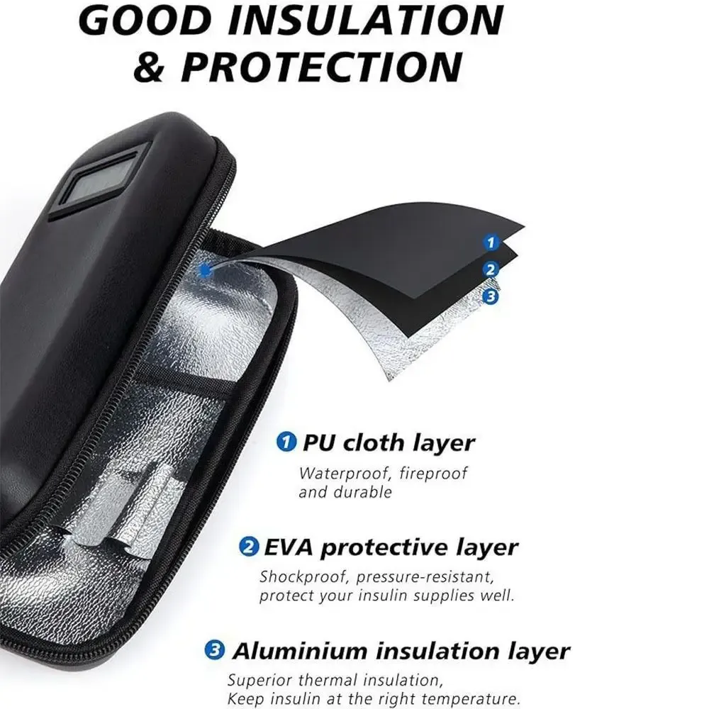 Insulin Cooler Travel Case °C Waterproof Insulin Cooling Bag with Thermometer Display Medicine Organizer Bag for Diabetics