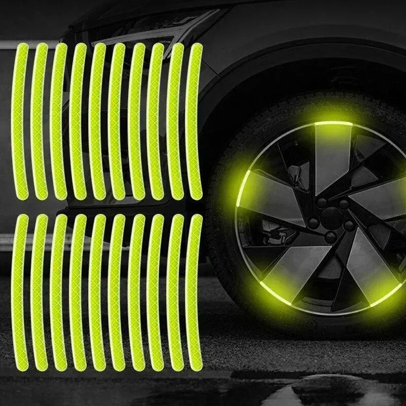 Car Tire Rim Reflective Sticker Night Safety Warning Auto Motorcycle Decals Strip Wheel Reflector Hub Stickers 200Pcs Bike N6T1